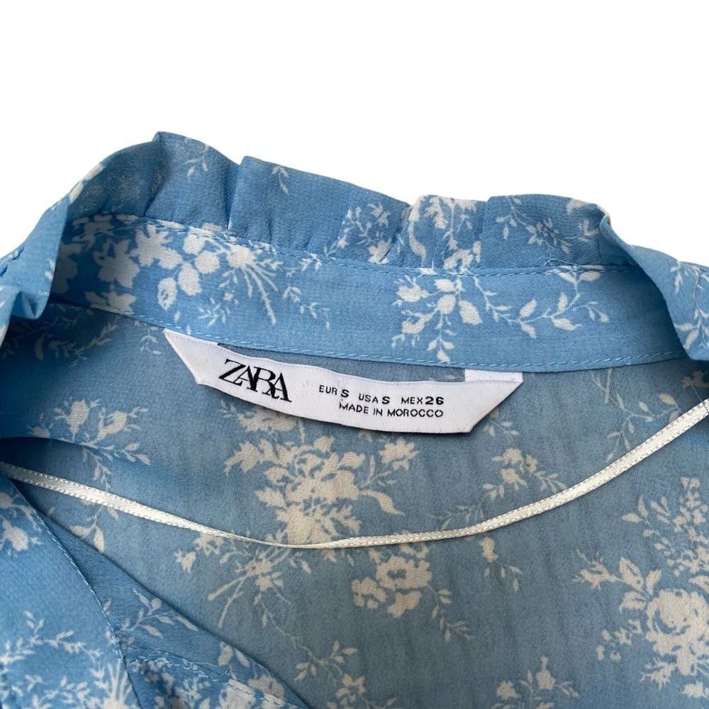 Zara Blue Floral Ruffle Button Front Blouse Size S - Picture 14 of 16